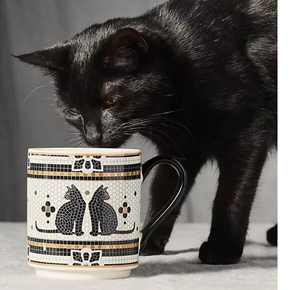 Anthropologie The Bistro Tile Stoneware Coffee Mug: Halloween Edition Cats - Picture 1 of 2